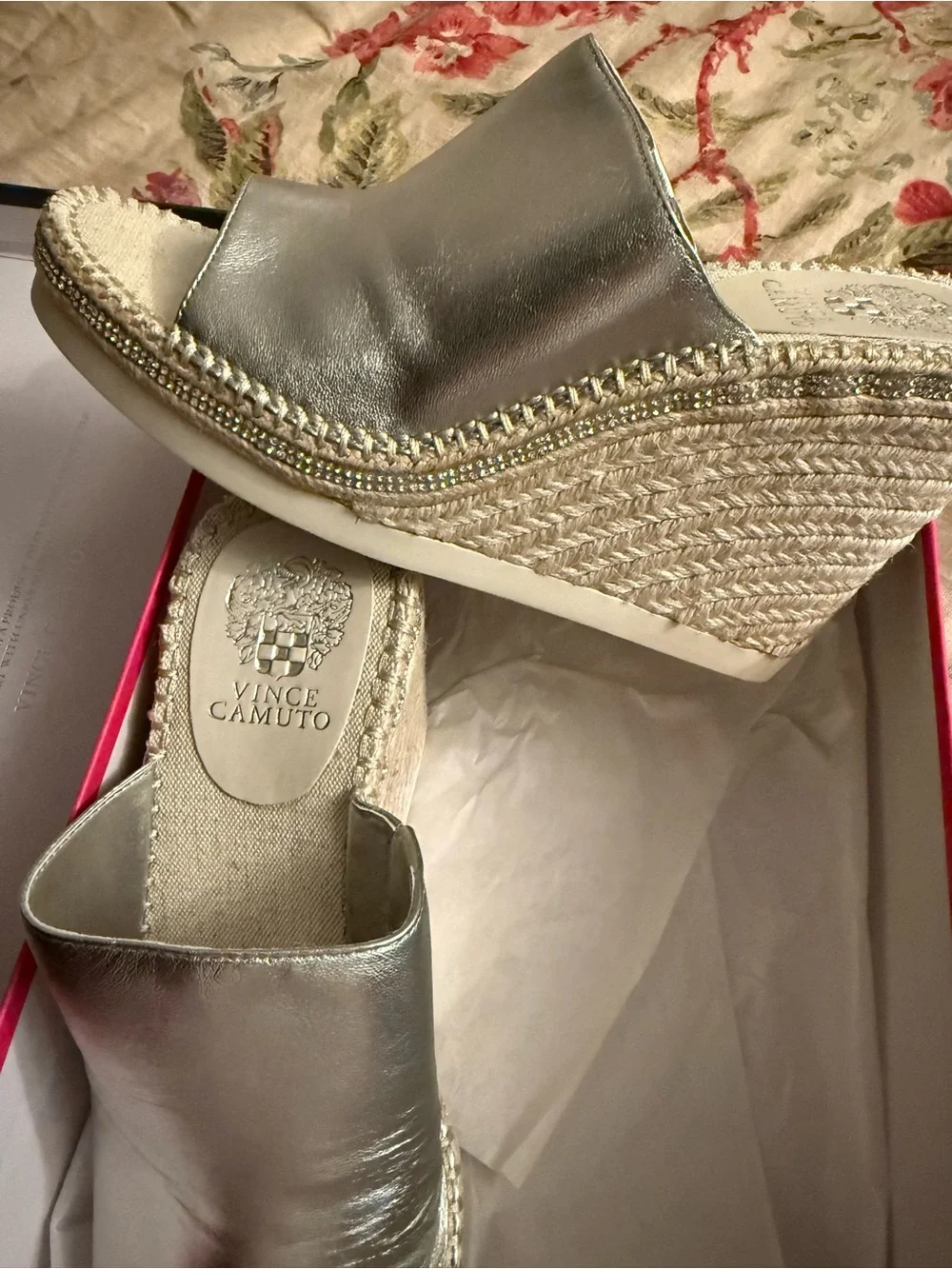 Vince Camuto Metallic Silver Espadrille Wedge Mule( new)